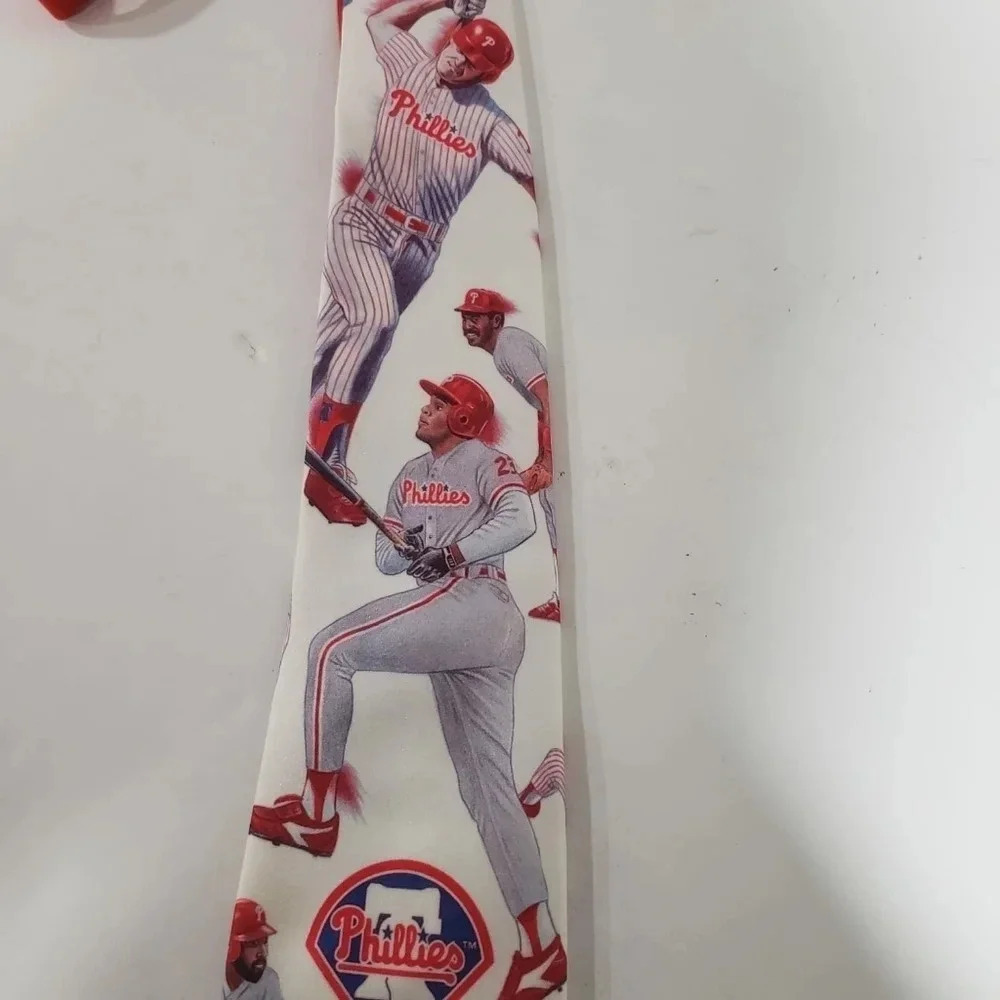 Vintage MLB Philadelphia Phillies Baseball Ralph Marlin Neck Tie, Red/White/Blue